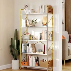 LO Tiers Bookshelf and Bookcase, r Modern Wide Gold Open Storage Book Shelves for Living Room Bedroom,