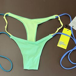 ONEONE SWIMWEAR Phi Phi Blue Aqua Green Yellow 'Peyton' Stringy Bikini Bottom XS