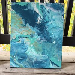 pair of abstract seascape paintings in various shades