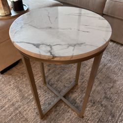 Faux Marble and Gold Accent Table 24” High