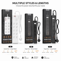 Power Strips with USB & Type-C – Multiple Styles & Lengths – Wholesale MOQ 20