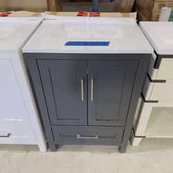 24 in Single Sink Bath Vanity in Black with Marble Top in White  $349 
