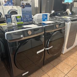 Samsung 5.0 Cu.ft Extra Large Capacity Washer And Dryer Set Brushed Black 
