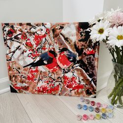 Red Cardinals in Winter Snowy Tree Painting 20 x 16 inch