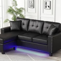 Messi Black PU Reversible Sofa Chaise