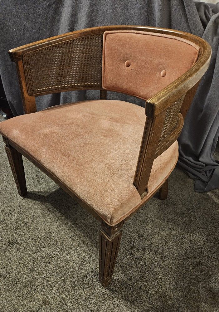 Vintage Mid Century Modern Barrel Back Chair Cane Mauve By Kincaide 