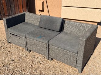 Three Piece Patio Grey Faux Wicker Couch / Outdoor Loveseat (LxWxH: 28” x 76” x 27”)