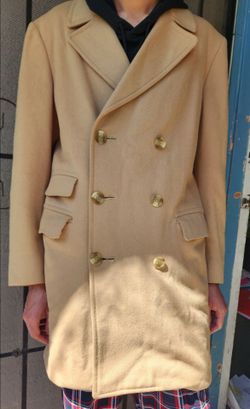 Camel Double-Breasted Wool Overcoat
