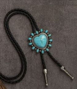 New turquoise color Heart Shape western rodeo cowgirl Bolo Tie Necklace Wedding 40" adjustable