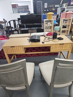 Light Wood Writing Desk with Drawers