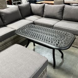 New! Patio Sectional Sofa + Ottoman + Coffee Table, Patio Set, Patio Sectional, Wicker Sofa, Outdoor Living Furniture, Patio Furniture, Wicker Sofa