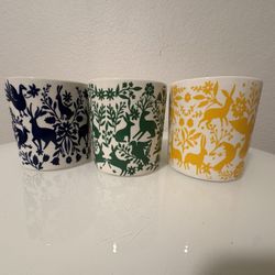 3 Coffee Mugs Deer Birds Rabbits