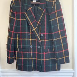 Norton McNaughton Petites Vintage Black Plaid Wool Blend Blazer 14 Vintage