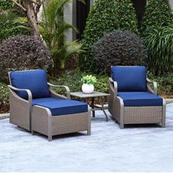 5 Piece Swivel Rocker Glider Outdoor Chairs Set of 2 with Ottoman and Metal Side Table, Patio Bistro Furniture Set, All-Weather Wicker Patio Conversat