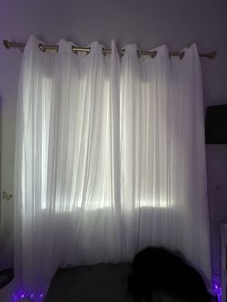 2 White Silk Curtains With Gold Rod (available In Pink)