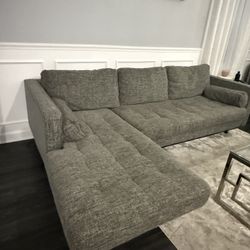 article Chaise Sectional Sofa 100" Tufted Seat Walnut Legs