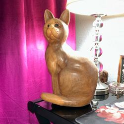 Solid Wood Vintage Cat Statue 