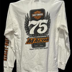Harley-Davidson Macon Georgia 75th Anniversary dealer long sleeve t-shirt. Size large. 21” pit to pit, 27” length!