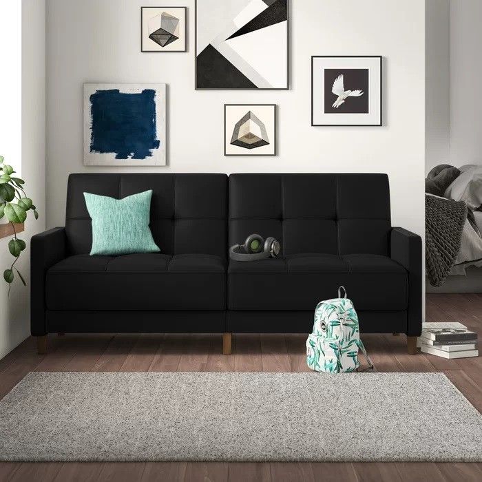 Benitez Twin 76" Vegan Leather Tufted Back Convertible Sofa