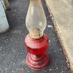 Vintage Early American Red Ruby Flash Homesteader Kerosene Lamp