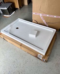60” X 36” Shower Base Pan Left Drain Corner in White bath batt