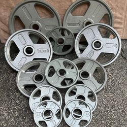 NEW  FULL  SET OF  WEIDER  EASY  GRIP  OLYMPIC  PLATES  (PAIRS OF)  :  45s  35s  25s  10s  5s  2 5s