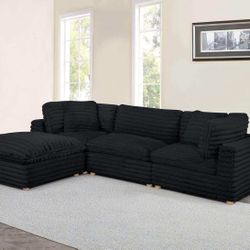 Large Sectional Sofa / Soft Corduroy / Black Grey Beige
