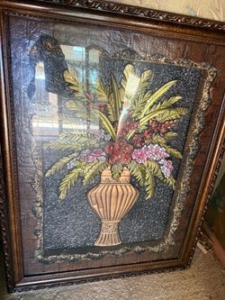 3D Embossed Metal Floral Wall Art – Framed