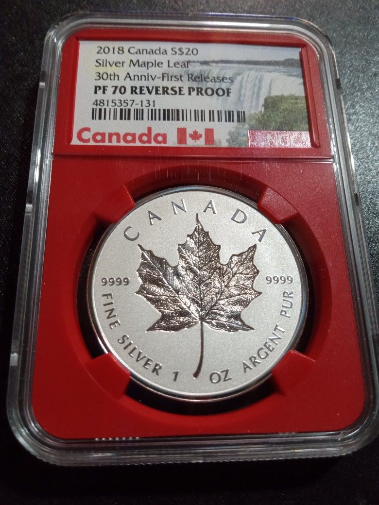 2018 Canada S$20 Silver Maple Leaf 30th Anniversary PF 70 REVERSE PROOF Silver Coin