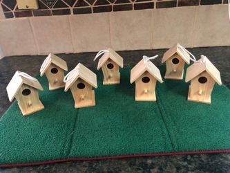 Seven wooden mini birdhouses, for crafting- 4”