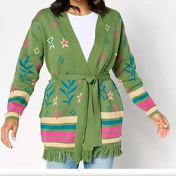 $20 XXS Wrap Front Fringe Sweater