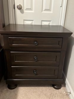 Dark Brown Wood 3-Drawer Nightstand