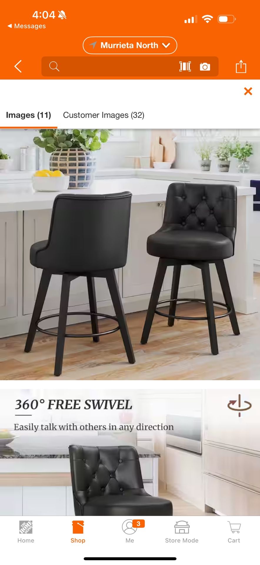 Rowland 26.5 in Seat Height Black Faux Leather Counter Height Solid Wood Leg Swivel Bar stool(Set of 2)