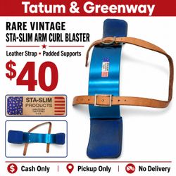 Rare Vintage Sta-Slim Arm Curl Blaster Workout Bar w/ Leather Strap & Pads