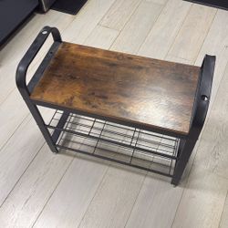 Rustic Entryway Shoe Bench – Wood Top w/ Metal Frame