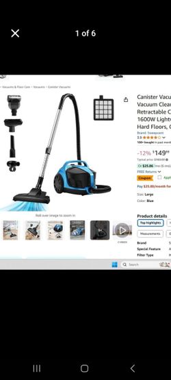 Canister 30KP Bagless Vacuum Cleaner, 4QT , Retractable Cord, Double HEPA Filter, 5 Tools,