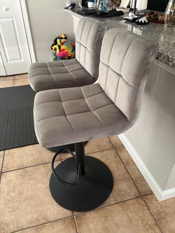 Gray Velvet Stools Adjustable Height