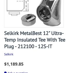 Selkirk 12" Ultra Temp Insulated T with Plug