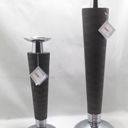 Pillar Candle Holder Chrome & Black Elegant Design