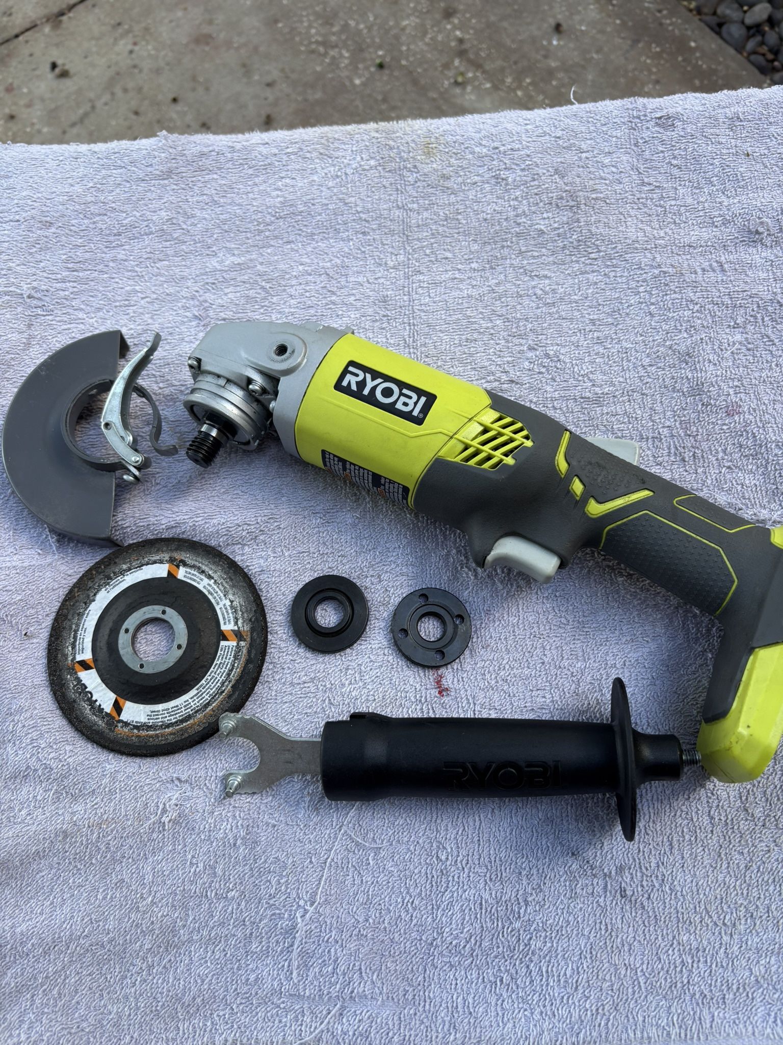 RYOBI ONE+ 18V Cordless 4-1/2” Angle Grinder Kit-P4221-New/Tool & Accessories Only, Handle, Guard, Wrench, Disc