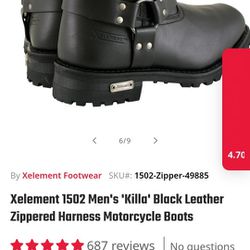 Xelement 1502 Men's 'Killa' Black Leather Zippered Harness Motorcycle Boots

