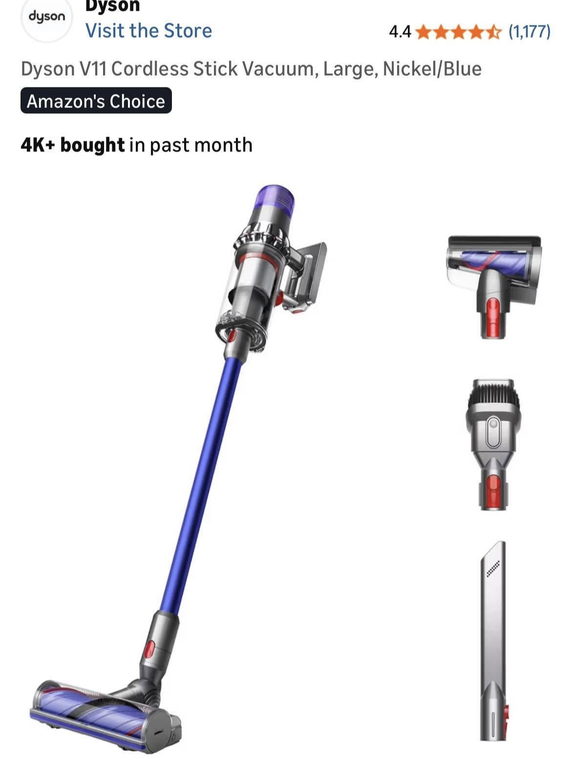 Dyson V11 Cordless Stick Vacuum, Large, Nickel/Blue