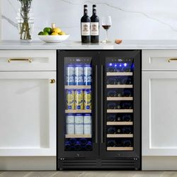 23.4 in. Dual Zone 20-Bottle and 80 Plus Cans Beverage and Wine Cooler in Black Stainless Steel Built-in Refrigerator