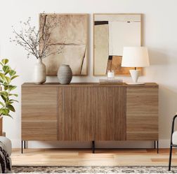 Brand new and assmbled 63" W Sideboard Buffet Cabinet with, Wood Fluted Storage Cabinet with 4 Doors and Adjustable Shelves, Modern Credenza Coffee Ba