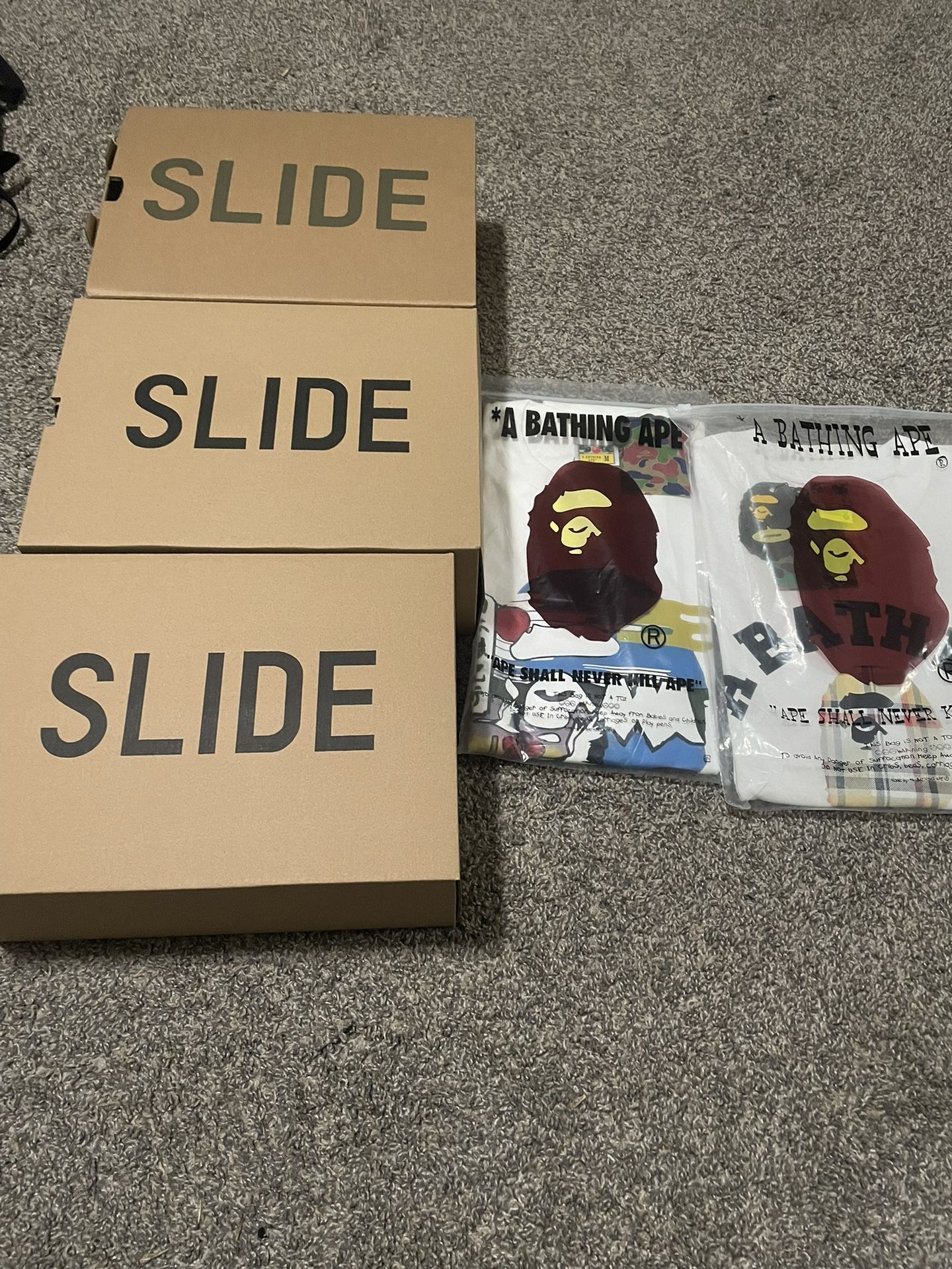 Yeezy Slides And Bape Tees