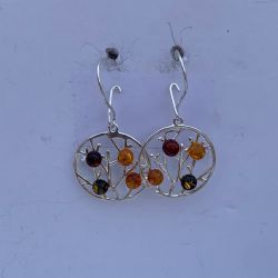 Sterling Silver Drop Dangle Tree Branch Amber Earrings With 4 Amber Stones