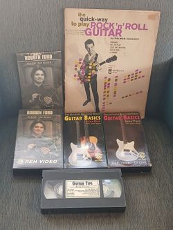 Vintage Guitar Lesson Lot - 4 VHS Tapes (Blues, Rock, Basic) + Palmer Hughes Book