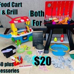 $20 For all Bundle of Toys set Grill & Food Cart,with 50 plus accessories,wooden broom,chalkboard