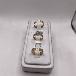 14kt Tri-Color Gold Engagement Style Tri Ring Set w/ Dia Cut Design