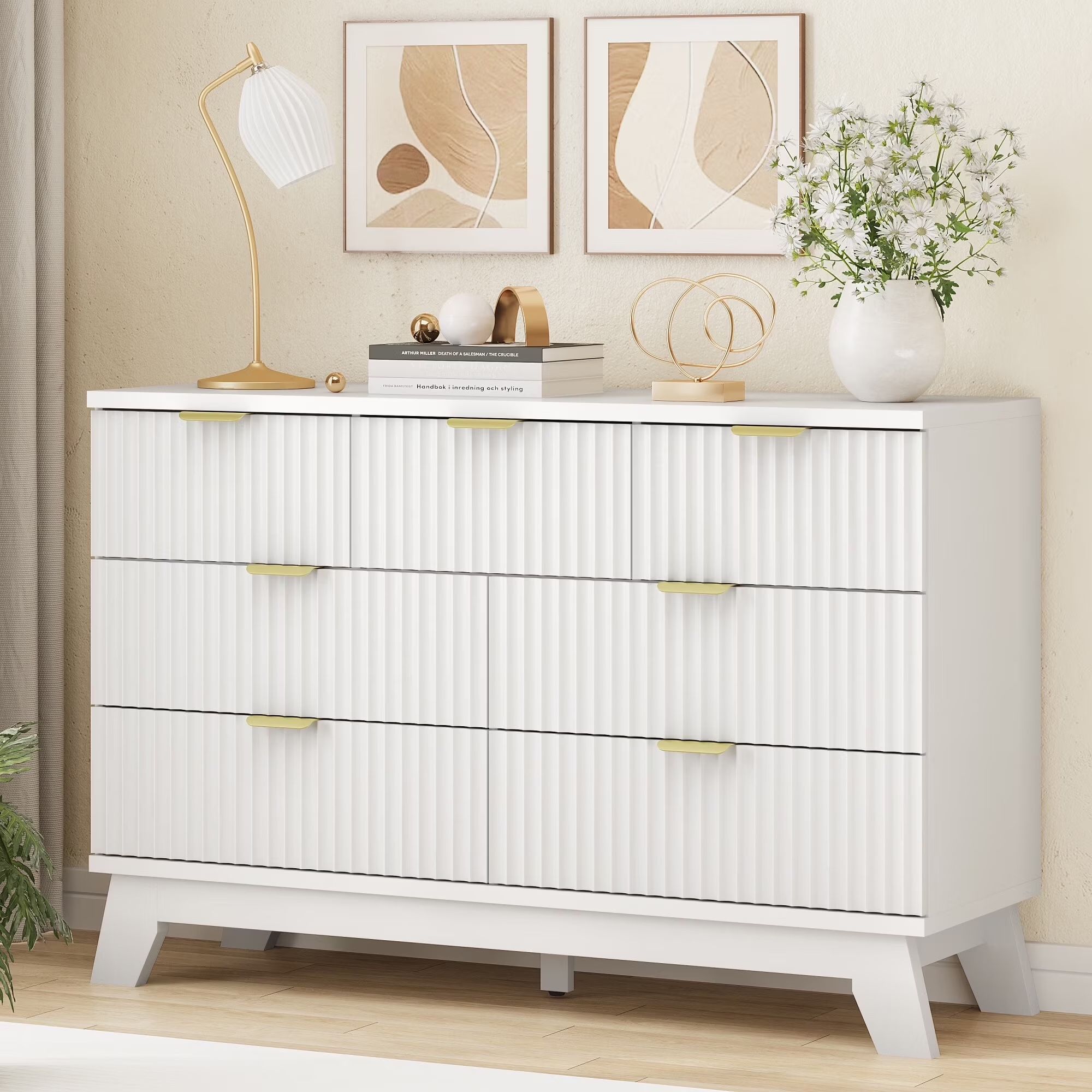 FANRAL 7 Drawer Dresser Fluted Dresser for Bedroom,Wooden Chest Of Drawers Modern Dresser for Closet,White Dresser
